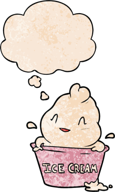 Bir insan tarafından çizilmiş grunge desenli düşünce baloncuklu tatlı çizgi film dondurması.