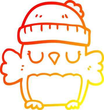 Bir insan tarafından çizilmiş şapkalı sevimli bir baykuşun sıcak çizgi çizimi