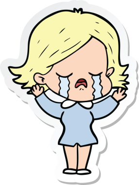 Bir insan tarafından çizilmiş ağlayan bir çizgi film kızına ait etiket.