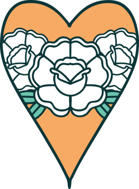 Bir insan tarafından çizilmiş kalp ve çiçeklerin ikonik dövme şekli