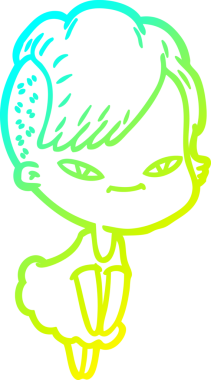 Hipster saç kesimi bir insan tarafından çizilmiş hoş bir çizgi film kızı çizimi.