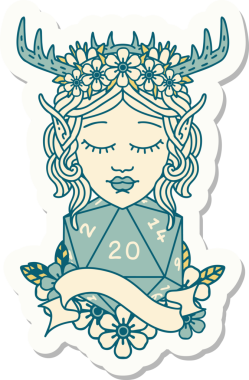 Bir insan tarafından çizilmiş 20 zarlı elf Druid çıkartması.