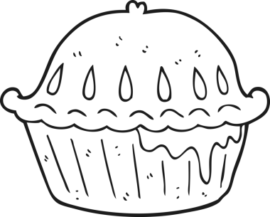 Bir insan tarafından çizilmiş siyah beyaz bir turta.