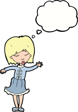 Bir insan tarafından çizilmiş düşünce balonlu bir kadın.