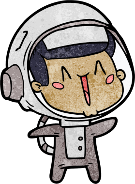 Bir insan tarafından çizilmiş mutlu astronot çizgi filmi.