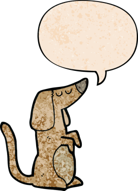 Konuşma baloncuğu olan çizgi film köpeği insan tarafından çizilmiş eski moda dokular.