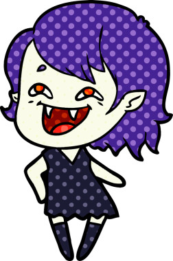 Bir insan tarafından çizilmiş gülen vampir kız çizgi filmi.