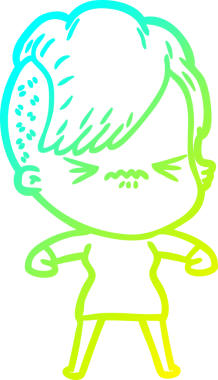 Bir çizgi film karakteri çizen soğuk gradyan, bir insan tarafından çizilmiş hippi bir kız.