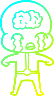 Bir çizgi filmin soğuk gradyan çizimi. Bir insan tarafından çizilmiş ağlayan büyük beyin uzaylısı.