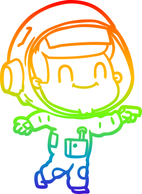 Gökkuşağı gradyan çizgisi çizimi mutlu bir astronot insan tarafından çizilmiş.