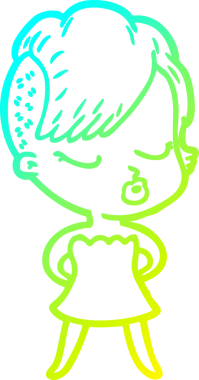 Bir insan tarafından çizilmiş soğuk gradyan çizgi film karakteri güzel hippi kız.