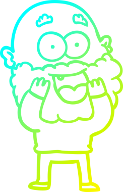 Bir insan tarafından çizilmiş sakallı, çılgın, mutlu bir çizgi film çizimi.