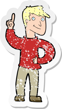 Bir insan tarafından çizilmiş harika bir fikri olan karikatürcü bir adamın gerilimli çıkartması.