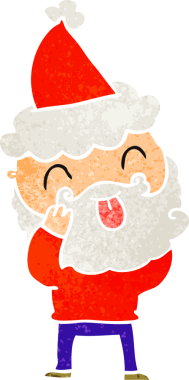 Bir insan tarafından çizilmiş Noel Baba şapkası takan sakallı bir adam.