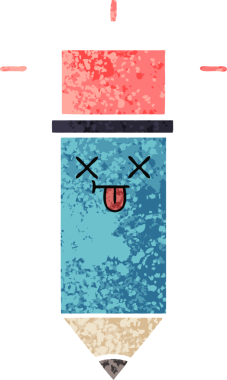 Bir insan tarafından çizilmiş bir kalemin retro çizim tarzı karikatürü