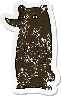 Bir insan tarafından çizilmiş komik bir çizgi film kara ayısının gerilimli çıkartması.