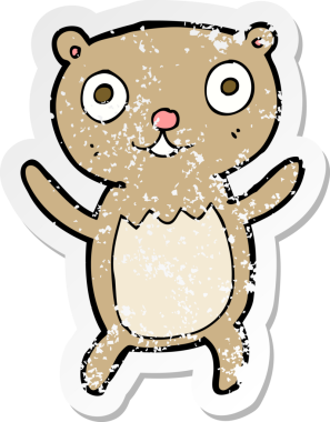 Bir insan tarafından çizilmiş oyuncak ayının gerilimli çıkartması.