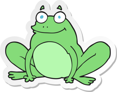 Bir insan tarafından çizilmiş mutlu bir kurbağanın çıkartması.