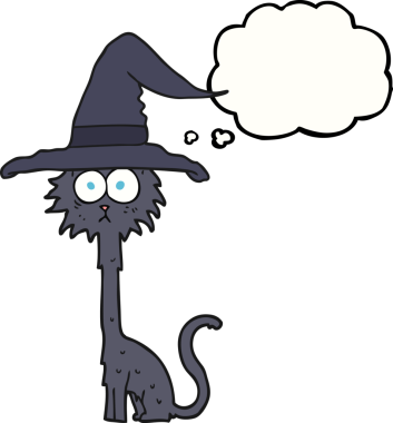 Bir insan tarafından çizilmiş serbest çizim baloncuklu cadılar bayramı kedisi.