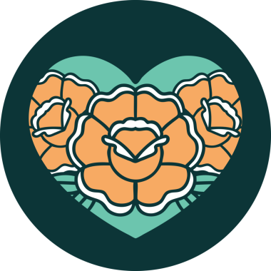 Bir insan tarafından çizilmiş kalp ve çiçeklerin ikonik dövme şekli