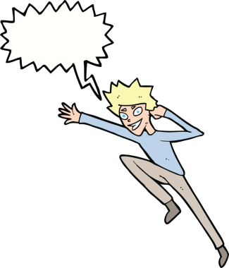 Bir insan tarafından çizilmiş konuşma balonlu çizgi film zıplayıcısı.