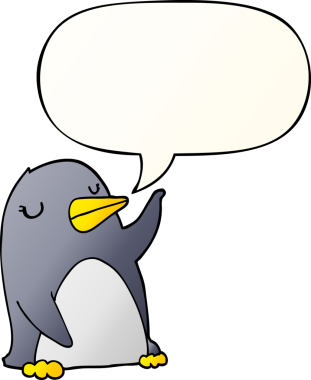 bir insan tarafından çizilmiş düzgün eğimli konuşma baloncuğu olan penguen çizgi filmi