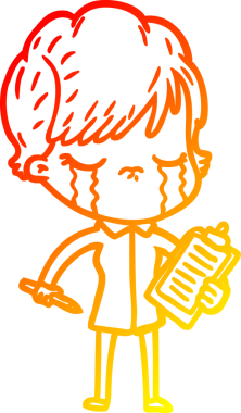 Bir insan tarafından çizilmiş, ağlayan bir çizgi kadın çizimi.