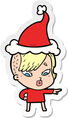 Bir insan tarafından çizilmiş Noel Baba şapkası giymiş şaşırmış bir kızın el yazısı.