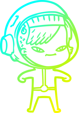 Bir insan tarafından çizilmiş soğuk gradyan çizgili astronot kadın çizimi.