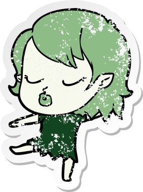 Bir insan tarafından çizilmiş şirin bir vampir kızın sıkıntılı çıkartması.