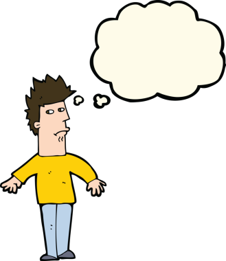 Bir insan tarafından çizilmiş düşünce balonlu endişeli bir adam.