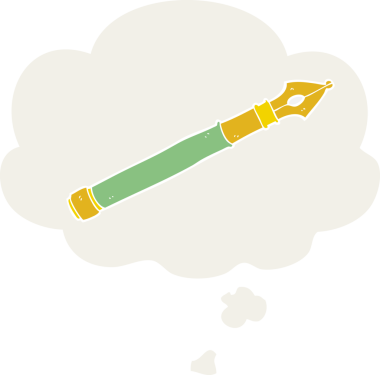 Düşünce baloncuğu ile bir insan tarafından çizilmiş karton dolmakalem