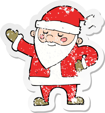 Bir insanın çizdiği Noel Baba çizgi filminin gerilimli retro çıkartması.