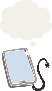 bir insan tarafından çizilmiş düşünce baloncuklu çizgi film bilgisayar tableti