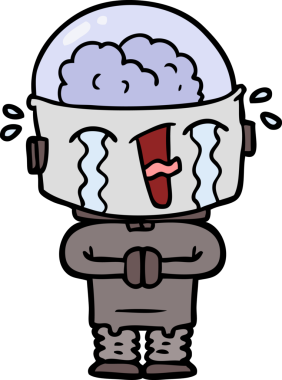 Bir insan tarafından çizilmiş ağlayan robot çizgi film.