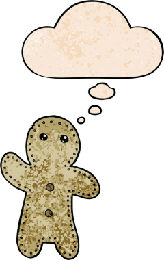 Düşünce baloncuklu zencefilli kurabiye adam bir insan tarafından çizilmiş grunge desenli