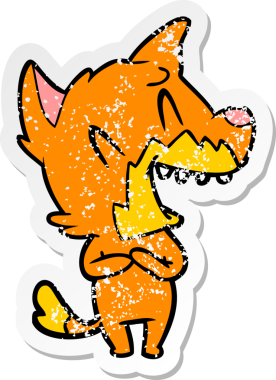 Bir insan tarafından çizilmiş gülen tilki çizgi filminin sıkıntılı çıkartması.