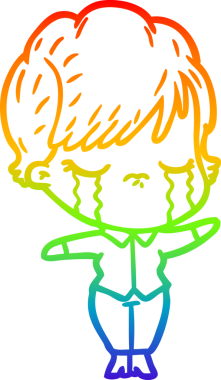 Gökkuşağı gradyan çizimi bir insan tarafından çizilmiş ağlayan bir çizgi kadın çizimi