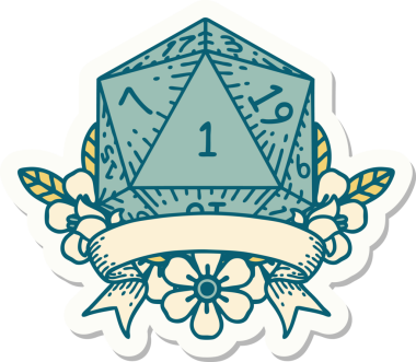 Bir insan tarafından çizilmiş doğal bir d20 zar etiketi.