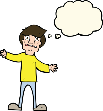 Bir insan tarafından çizilen düşünce baloncuğuyla adamı şaşırtan çizgi film.