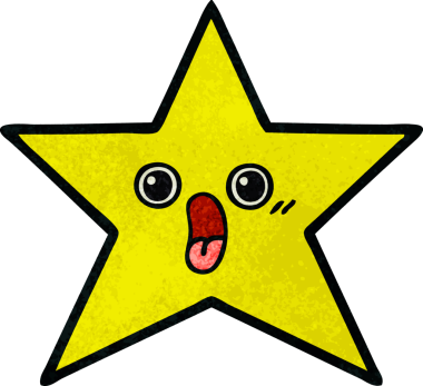 Bir insan tarafından çizilmiş altın yıldızın retro grunge desenli karikatürü