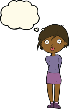 Bir insan tarafından çizilen düşünce baloncuğu ile kızı şaşırtan çizgi film.