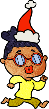 Bir insanın çizdiği Noel Baba şapkası takan bir kadının el çizimi karikatürü.