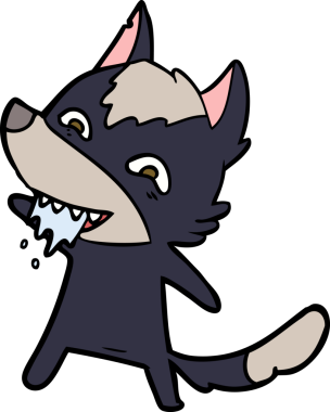 Bir insan tarafından çizilmiş aç kurt çizgi filmi.