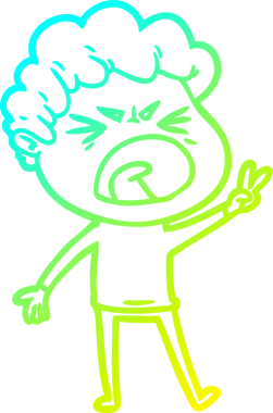 Bir insan tarafından çizilmiş öfkeli bir çizgi film karakteri.