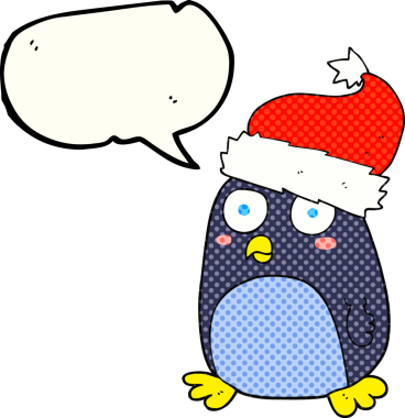 Bir insan tarafından çizilmiş noel şapkalı penguen çizgi filmi.