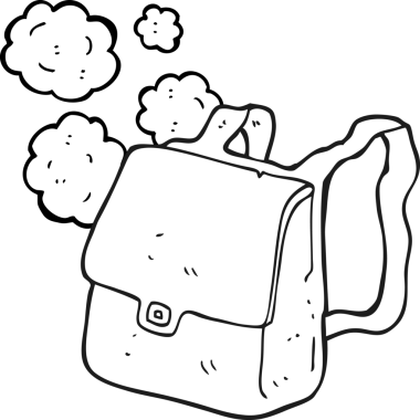 Bir insan tarafından çizilmiş siyah beyaz bir karikatür çantası.