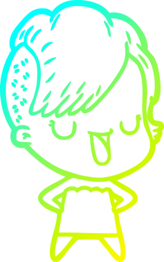 Hipster saç kesimi bir insan tarafından çizilmiş hoş bir çizgi film kızı çizimi.