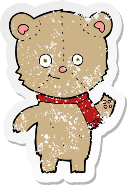 Bir insan tarafından çizilen oyuncak ayının gerilimli çıkartması.