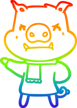 Gökkuşağı gradyan çizgisi insan tarafından çizilmiş kışın çizilmiş kızgın bir domuz çizimi.